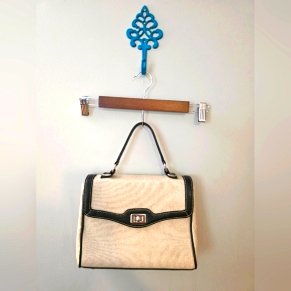 Modus Rio Handbags - Modus Rio Lauren Flap Bag Brazilian Black Leather & Cream Linen (NWOT)